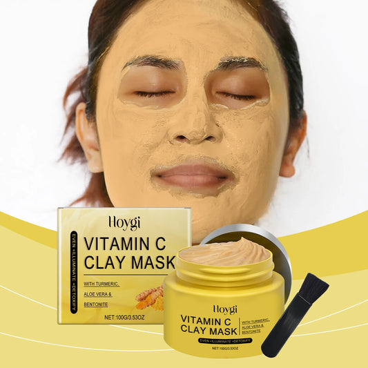 Hoygi 100g Turmeric Clay Mask Vitamin C Cleansing Face Shrink Pores Oil Control Exfoliating Facial Skin Moisturizing Face Mask