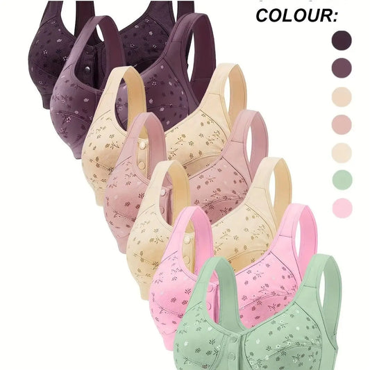 Elegant Front Buckle Floral Bra for Women – 7-Piece Set,  Pressurized Support, Adjustable,  Breathable, Ideal for Breastfeeding
