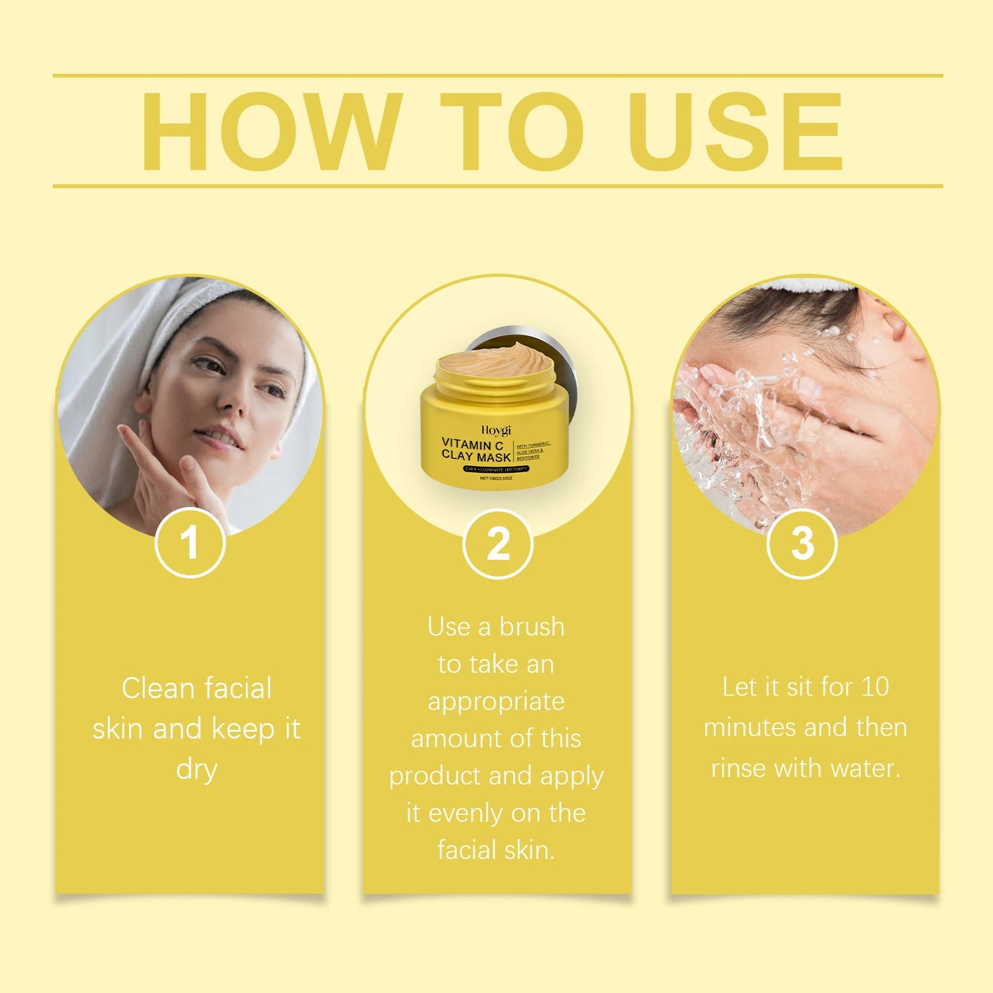 Hoygi 100g Turmeric Clay Mask Vitamin C Cleansing Face Shrink Pores Oil Control Exfoliating Facial Skin Moisturizing Face Mask