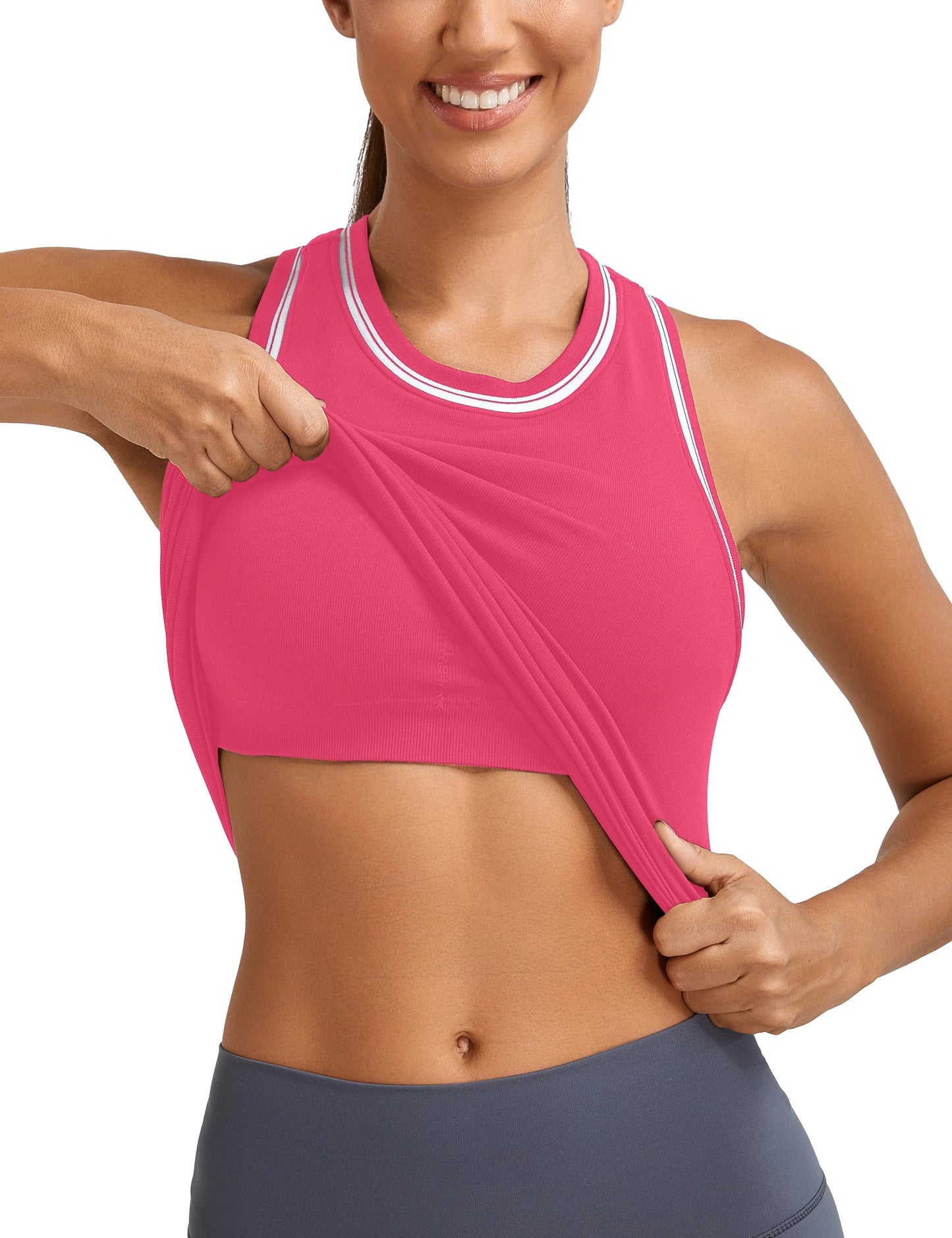 MathCat Workout Tank Tops for Women Racerback Basic Athletic Tanks Muscle High Neck Yoga Tops with Built in Bra