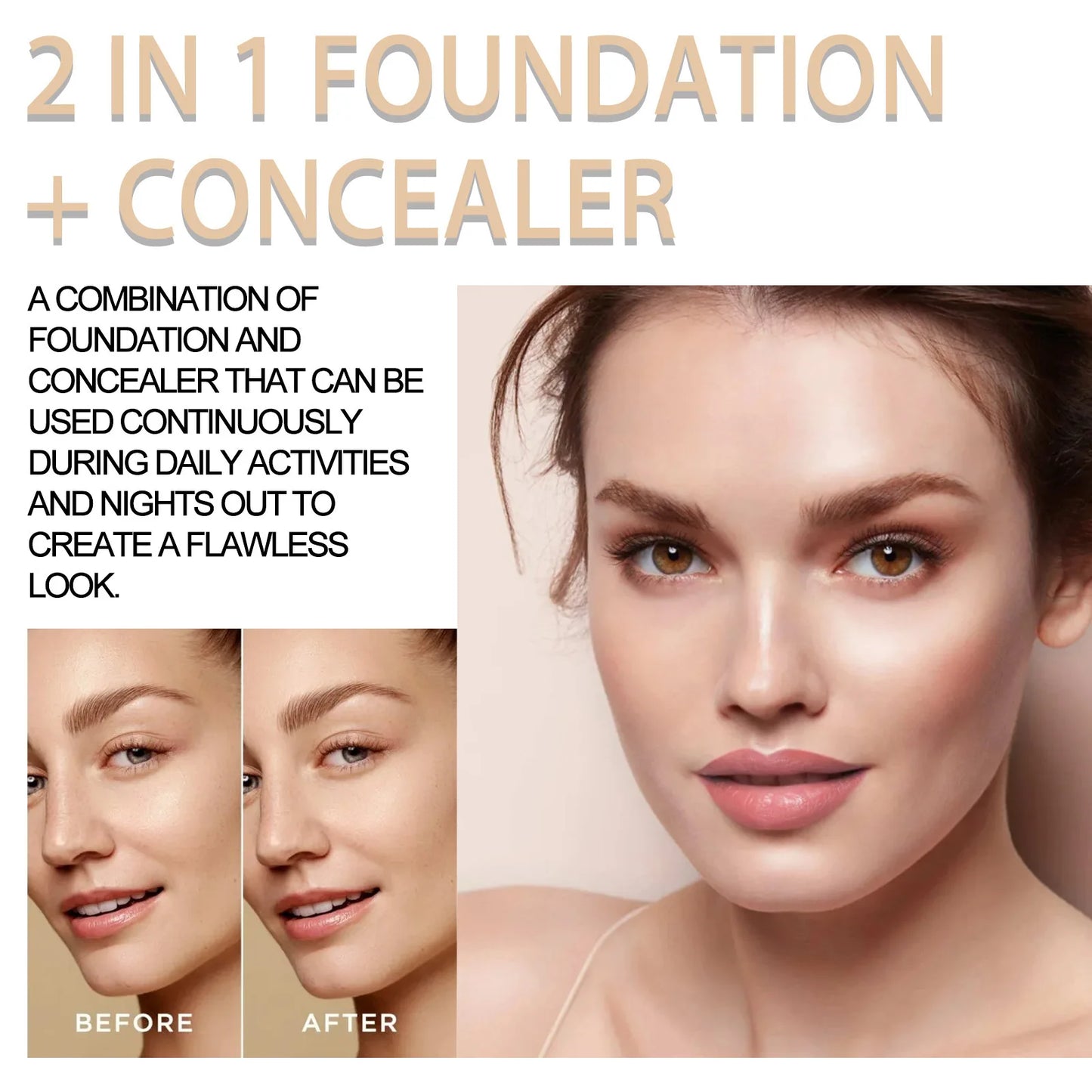 2in1 Concealer Foundation Makeup Pen Dark Circle Cover Blemish Long-Lasting Concealing Face Brightening Contouring