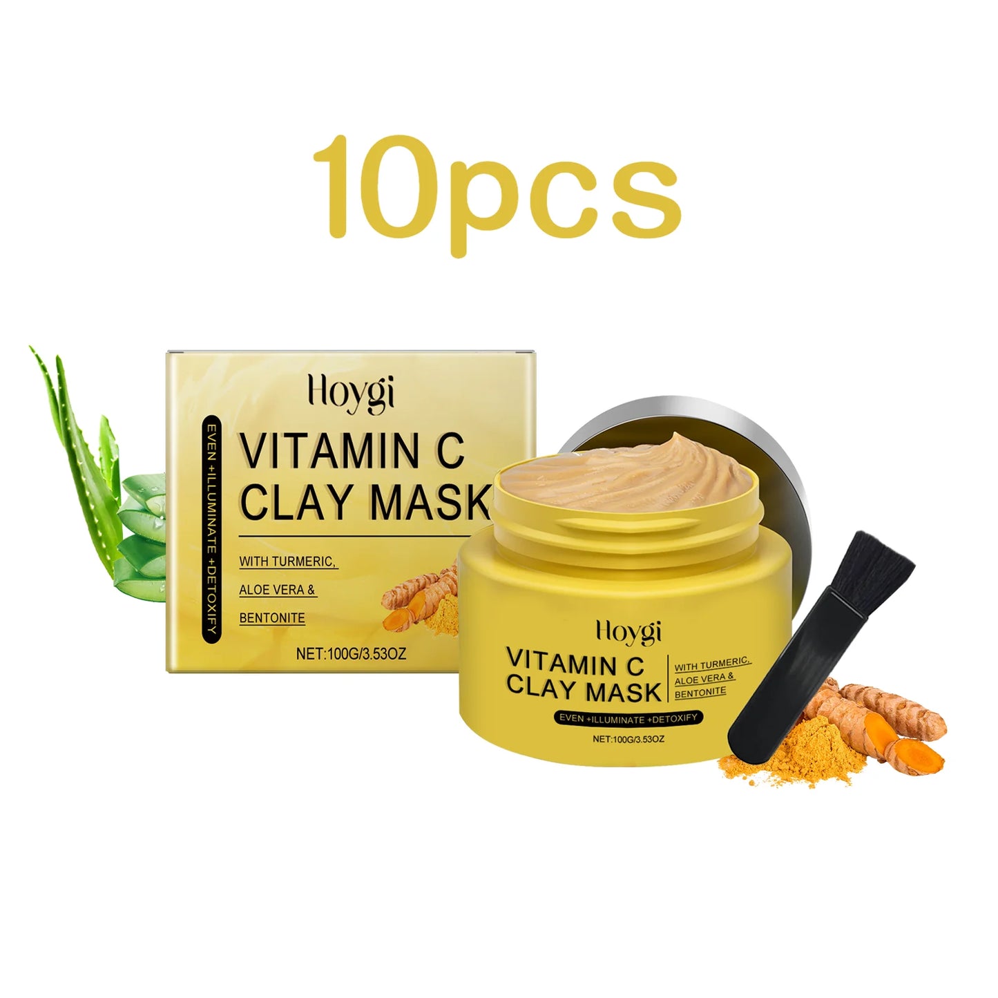 Hoygi 100g Turmeric Clay Mask Vitamin C Cleansing Face Shrink Pores Oil Control Exfoliating Facial Skin Moisturizing Face Mask