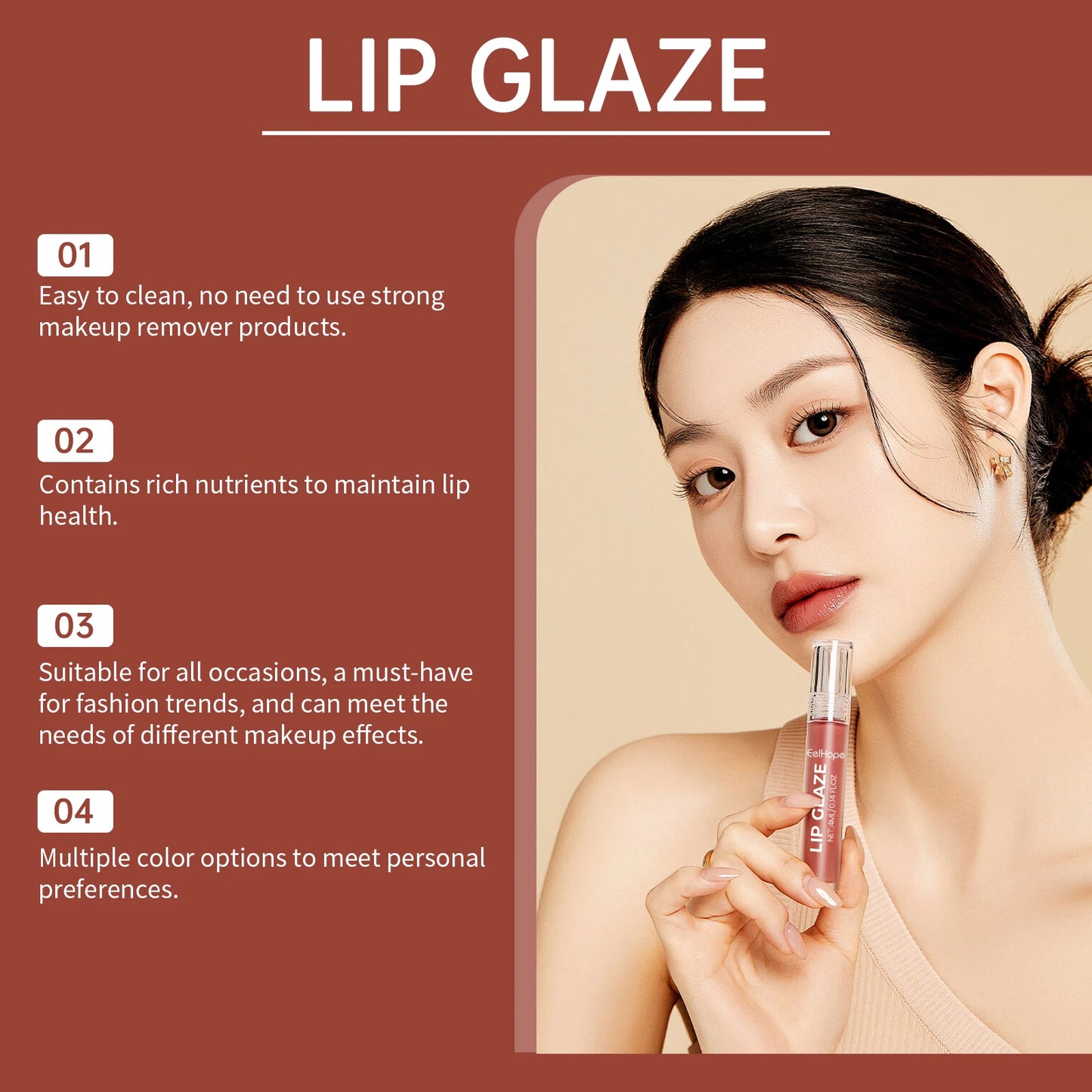 EELHOPE Lip Glaze Nourishing Lip Non-sticky Lasting Color Waterproof Moisturizing Remove Lip Lines Smoothing Portable Lip Gloss