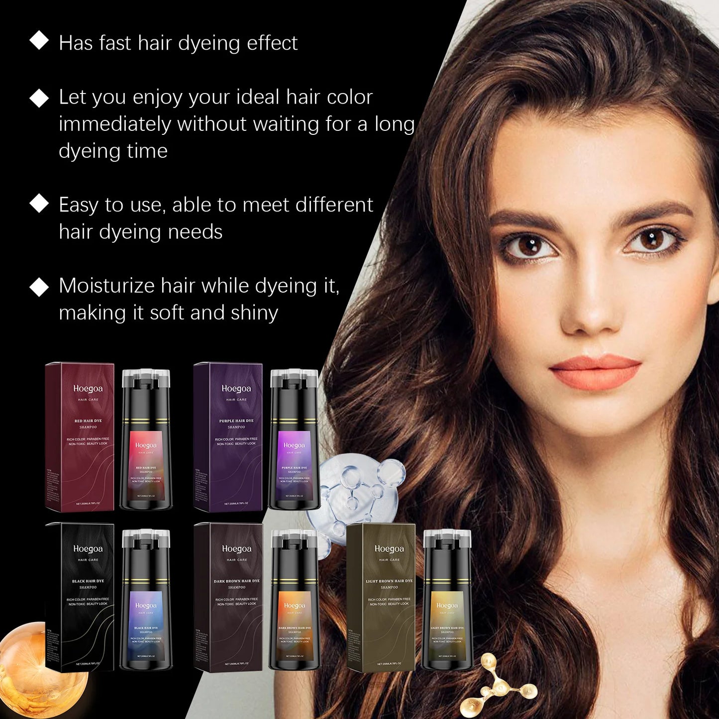 Hoegoa 200ml Hair Dye Shampoo Herbal Diy Fashion Hair Natural Coloring Oil Control Fluffy Nourish Scalp Hair Dyeing Shampoo