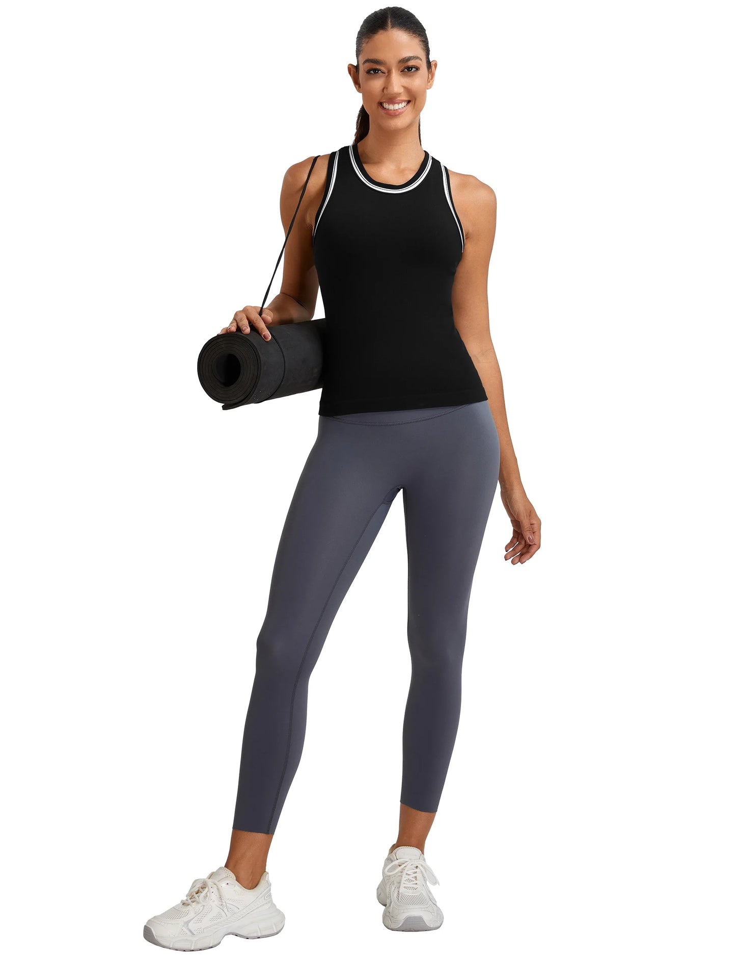 MathCat Workout Tank Tops for Women Racerback Basic Athletic Tanks Muscle High Neck Yoga Tops with Built in Bra