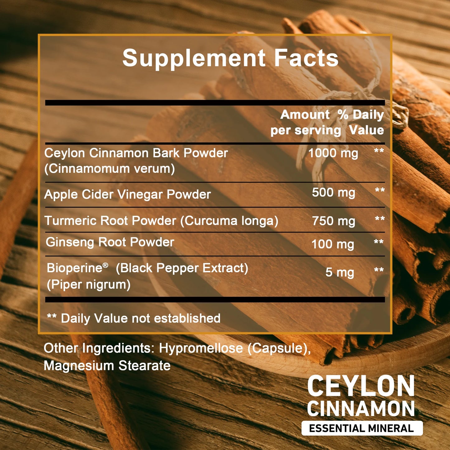 Ceylon Cinnamon Apple Cider Vinegar - Metabolic, Joint, Cognitive and Immune Support, Good for Heart Health - 120 Capsules