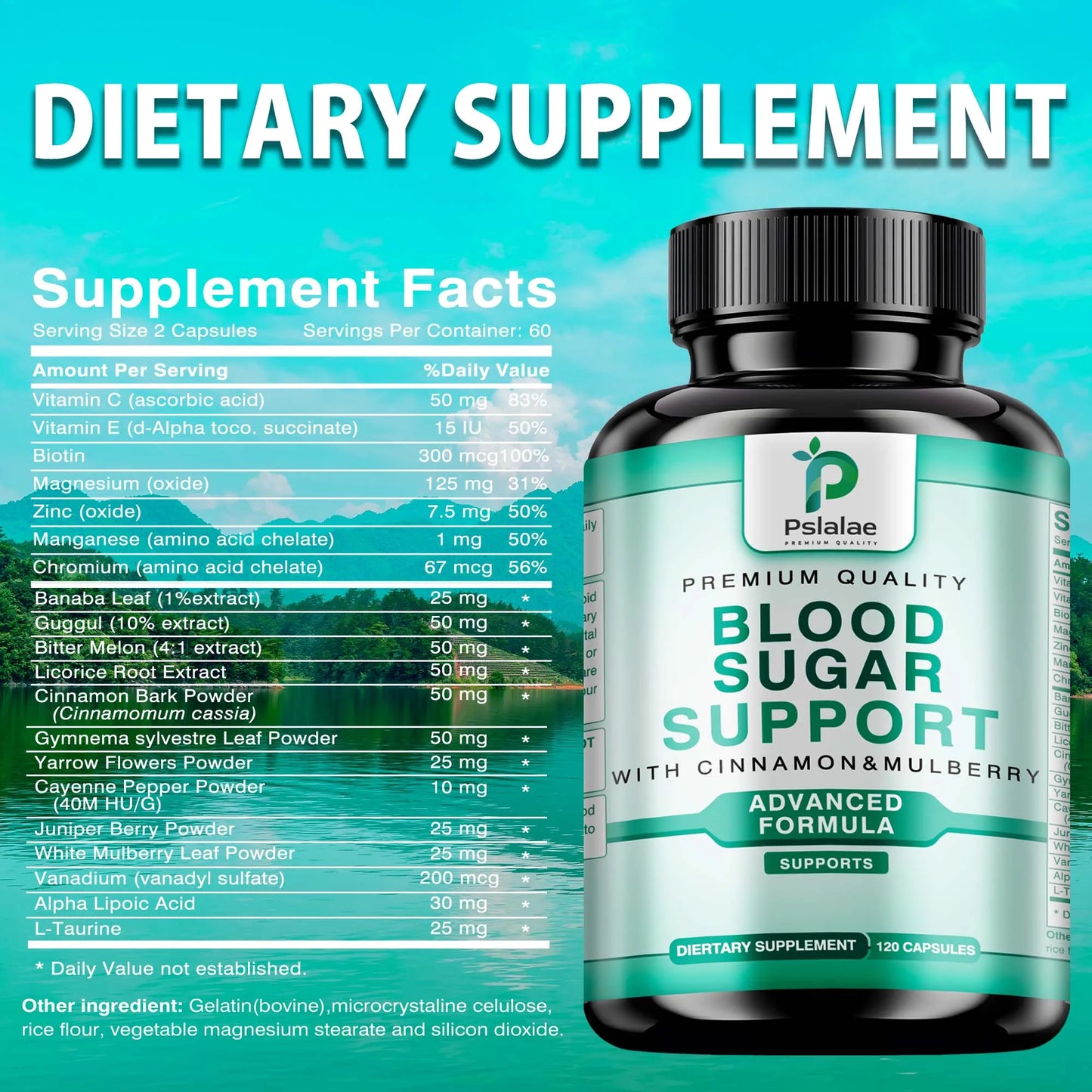 Blood Sugar Support - Controls Blood Sugar Levels, Supports Heart Health, Glucose Metabolism - 120 Capsules