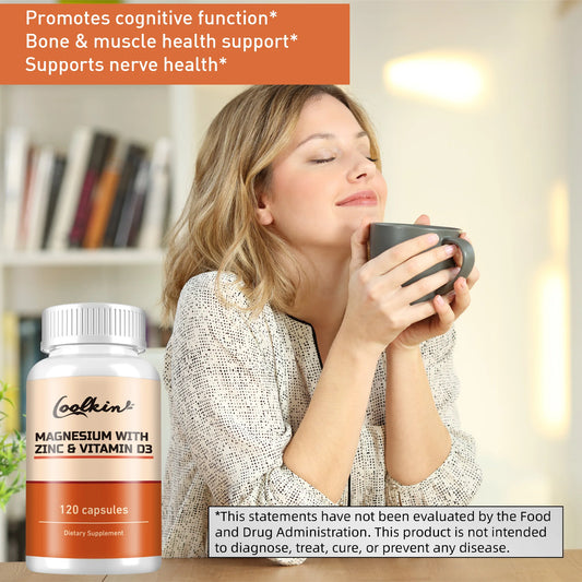 Magnesium with Zinc & Vitamin D3 - for Sleep, Bone, Heart, Immune Support, Relieve Stress and Improve Mood - 120 Capsules