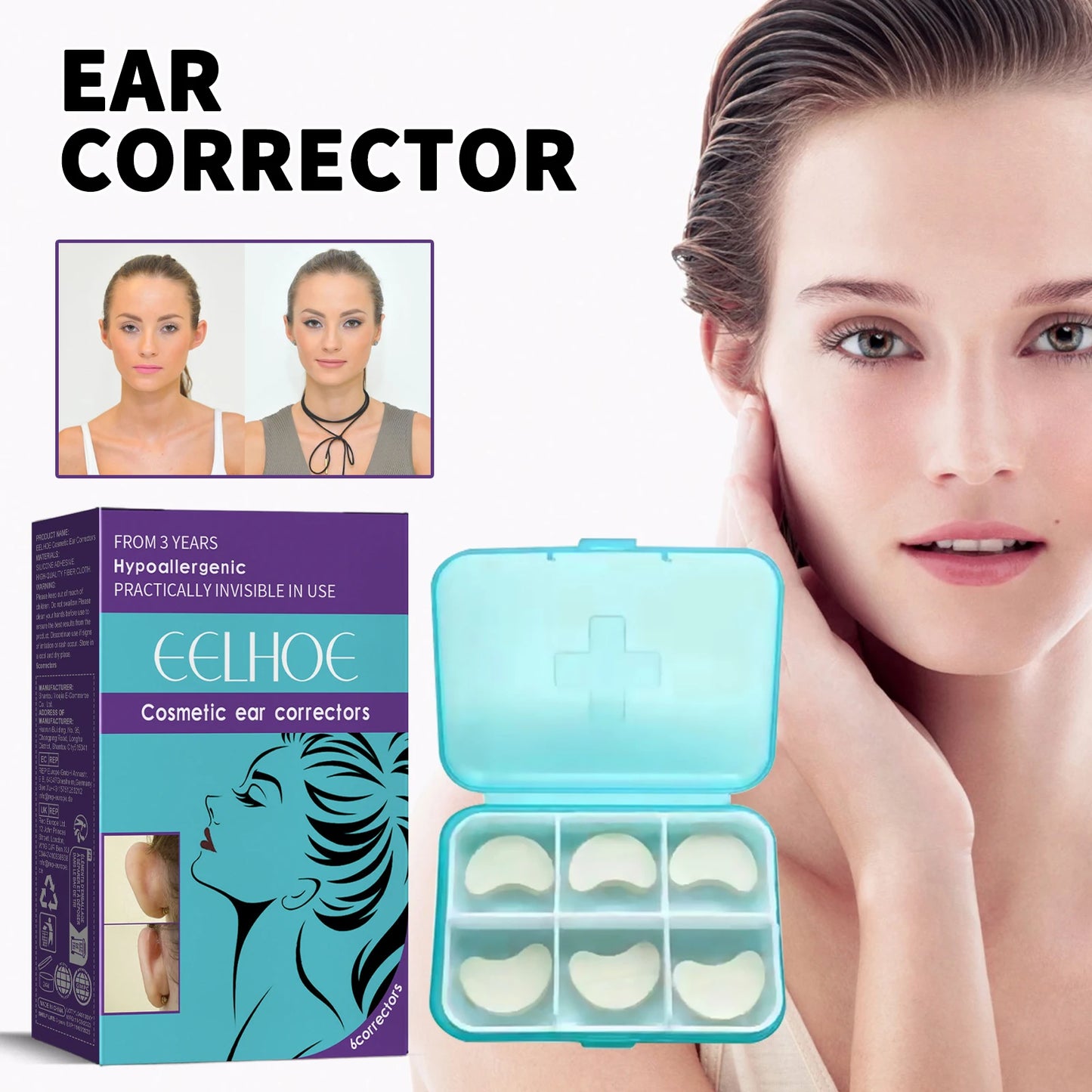Eelhoe 6pcs Ear Corrector Support Frame Discreet Appearance Waterproof Secure Hold Reshape Protruding Ears Contour Natural Care