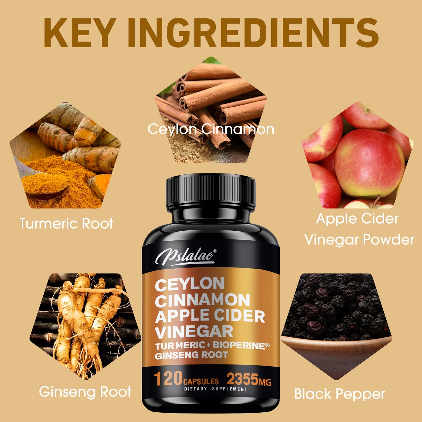 Ceylon Cinnamon Apple Cider Vinegar - Metabolic, Joint, Cognitive and Immune Support, Good for Heart Health - 120 Capsules