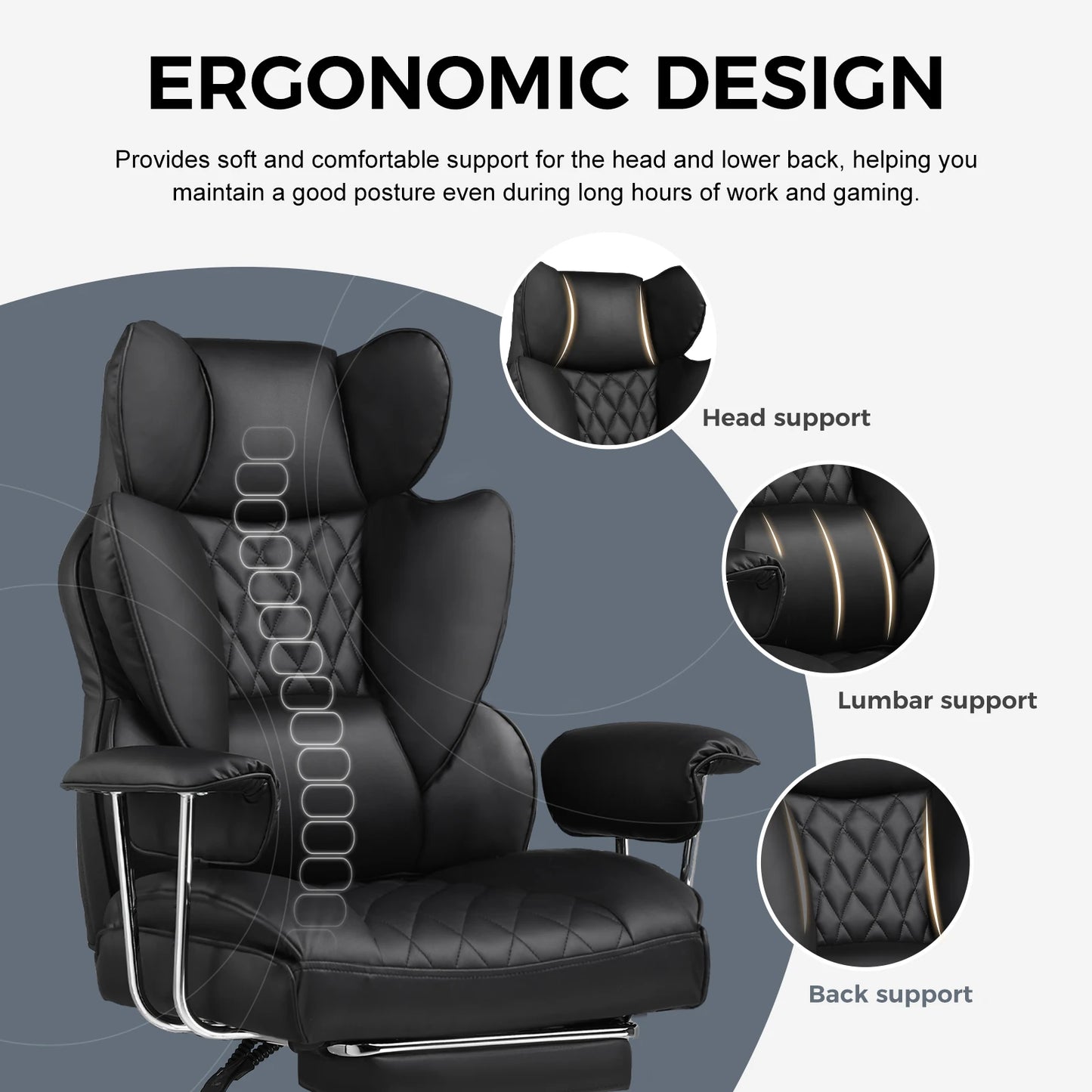 Big and Tall Gaming Chair with Pocket Spring Lumbar Support, Ergonomic Office Chair with Footrest