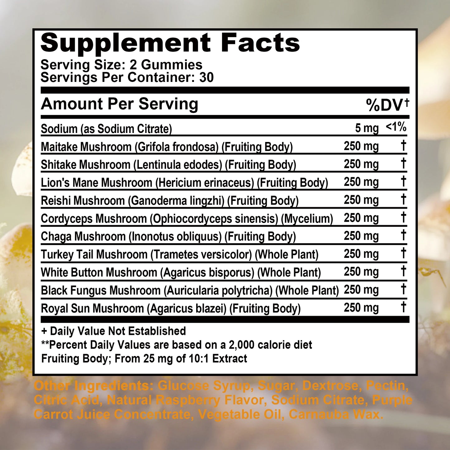 Mushroom Gummies - Brain Health, Enhances Memory and Concentration, Relieves Stress, Immune Support - 60 Gummies