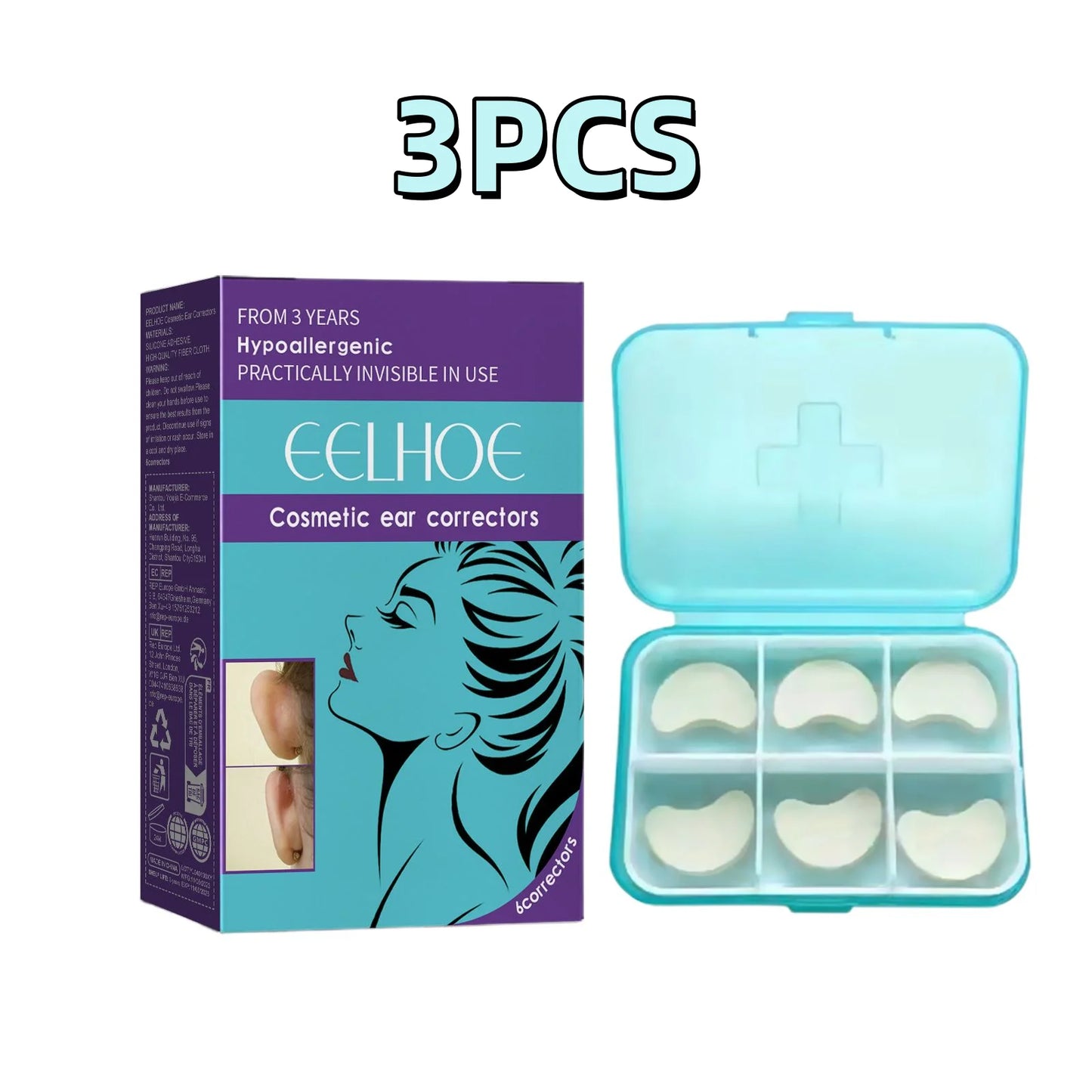 Eelhoe 6pcs Ear Corrector Support Frame Discreet Appearance Waterproof Secure Hold Reshape Protruding Ears Contour Natural Care