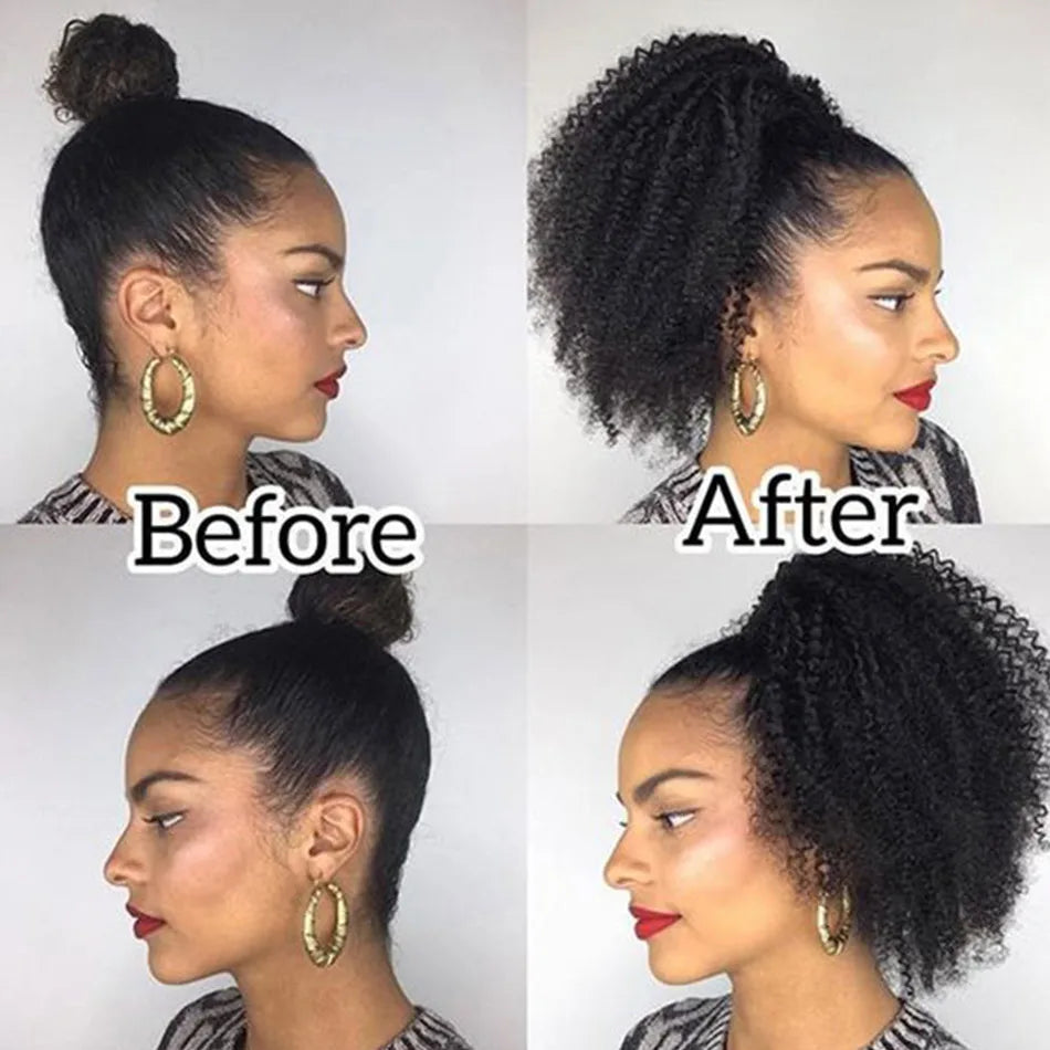 Mogolian Afro Kinky Curly Drawstring Ponytail Human Hair Extensions 4B 4C Remy 10-28inch Long Clip In Ponytail Extension