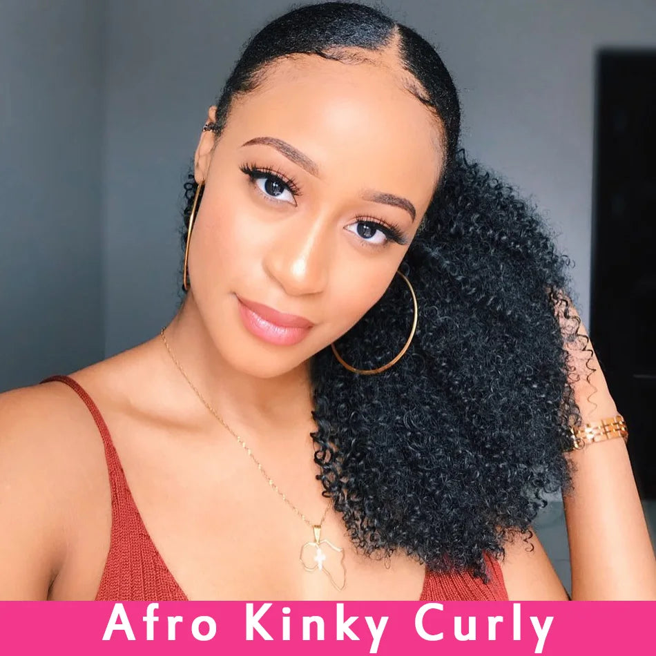 Mogolian Afro Kinky Curly Drawstring Ponytail Human Hair Extensions 4B 4C Remy 10-28inch Long Clip In Ponytail Extension