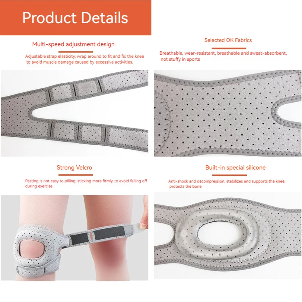 Patella Knee Brace Adjustable Open Patella Protector Support Band Comfortable Patella Knee Wrap Strap Bands for Running Sports