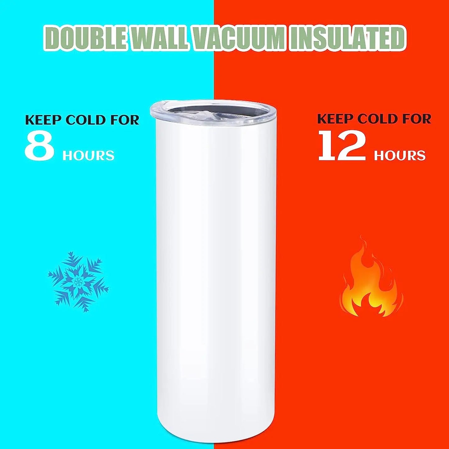 8 Pack 20 OZ Sublimation Tumbler Blanks Skinny Straight in Bulk, Stainless Steel Insulated Sublimation Tumbler