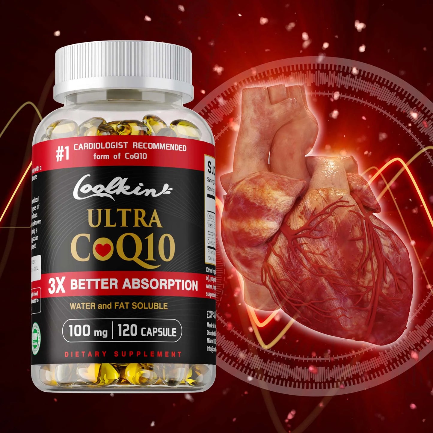 Ultra CoQ10 Supplements - Provides Energy, Supports Heart and Cardiovascular Health, Antioxidant - 120 Capsules
