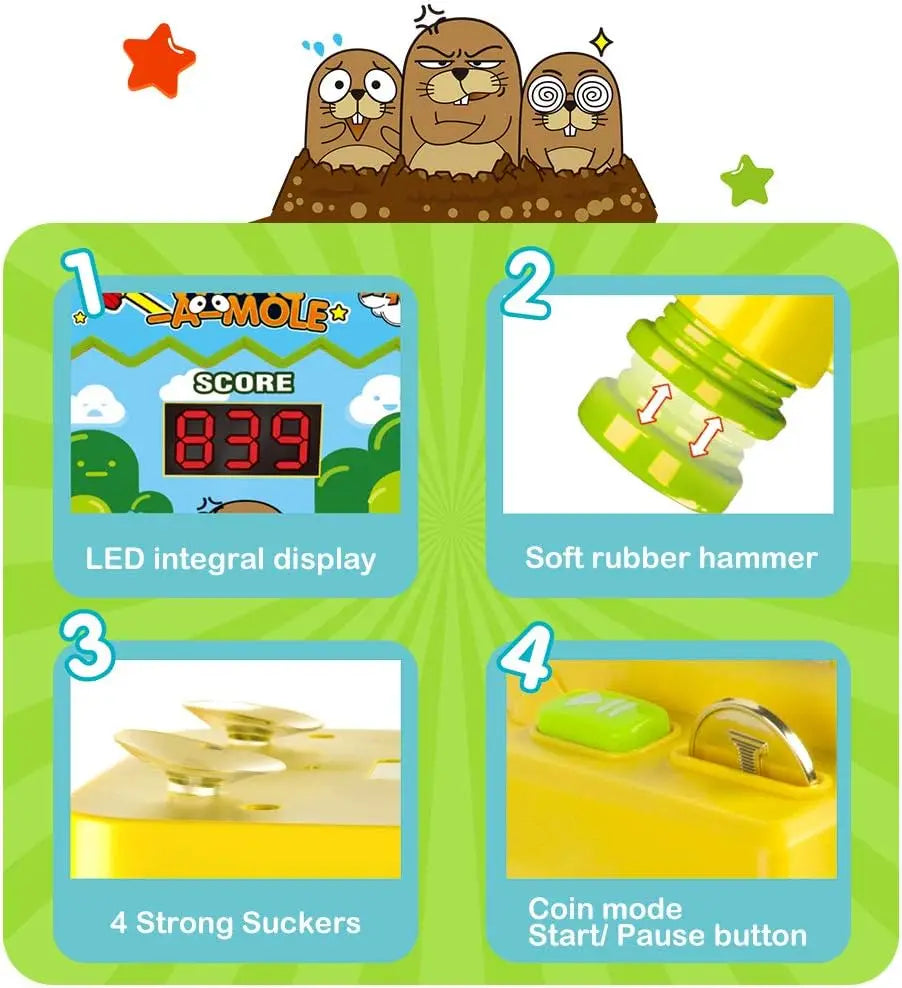 Mini Coin Operated Arcade Game Bank with 2 Hammers, Interactive Electronic Developmental Toy for Kids Ages 3-6