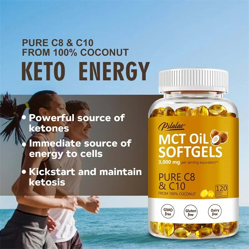 MCT Oil Softgels - Supports Energy and Mental Clarity, Fat Burning, Appetite Suppressant, Improves Digestion - 120 Capsules