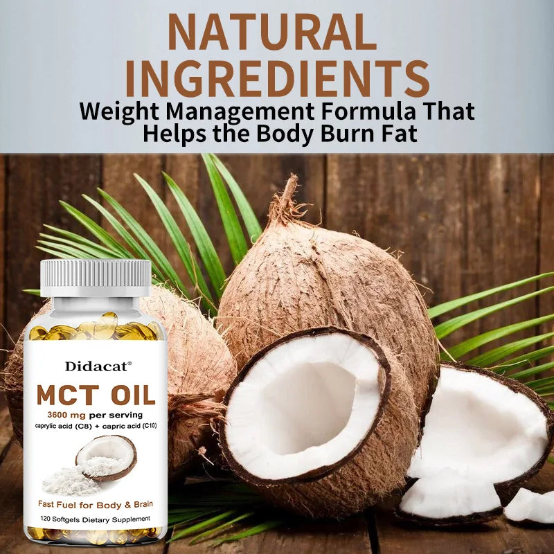MCT Oil 3600 mg C8 C10 Capsules Ketogenic Fuel Focus, Promote Brain and Body Health, Non-GMO Coconut