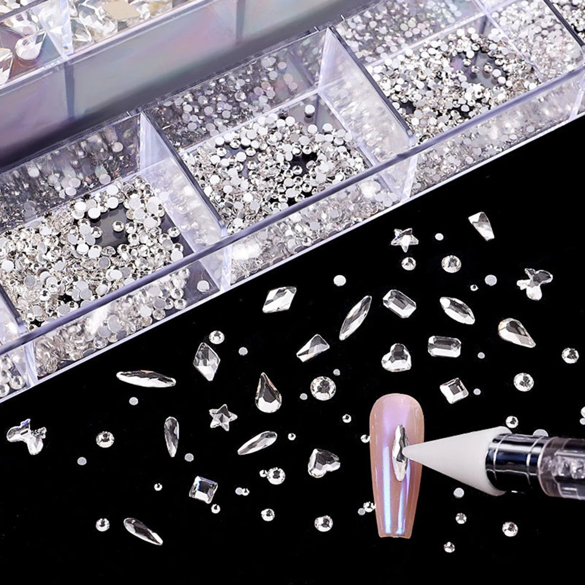 21 grid nail art diamond flat bottom glass diamond multi-style special-shaped diamond shiny nail rhinestone DIY nail art jewelry
