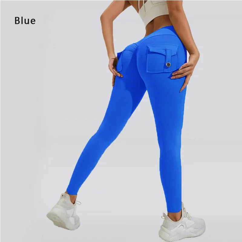 Yoga pants buttocks pocket tight pants women's sports fitness pants hip lifting Breathable No T Line