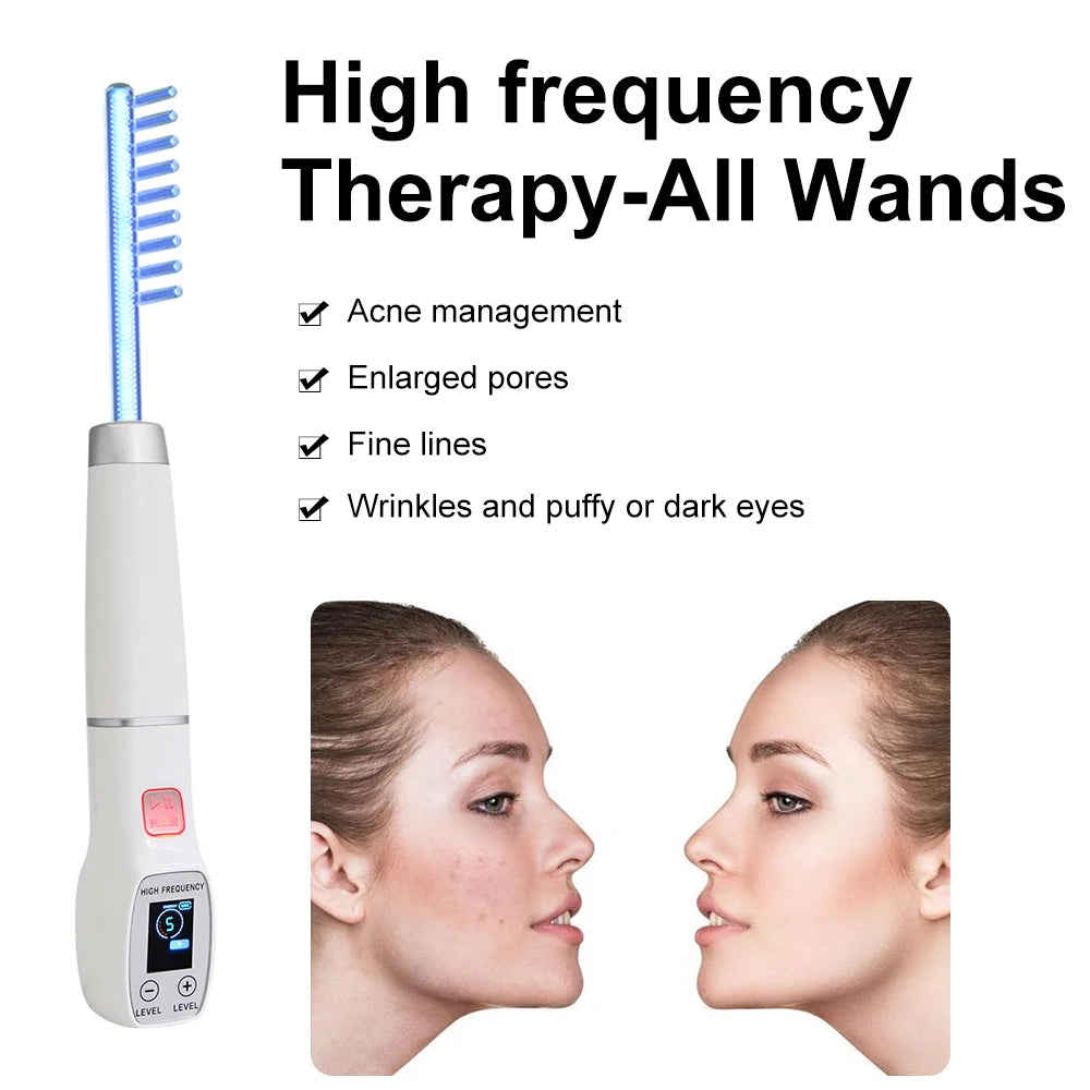 Facial High Frequency Machine Screen Display 6 in1 Blue Hair Face Skin Care Beauty Device Anti Acne Spot Remove Wrinkles