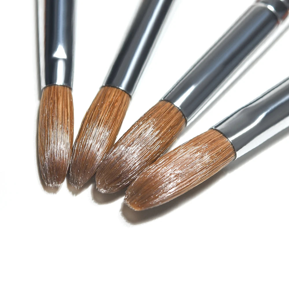 Acrylic Nail Brush Crimped Sable UV Nail Art Gel Extension Brush Manicure Brush Flat Round Red Wood Nail Brush