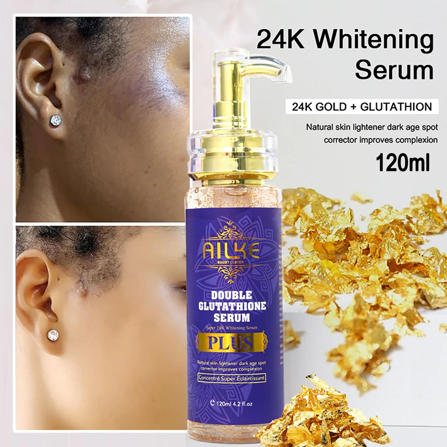AILKE Skin Lightening Serum for Face and Body, with Double Glutathione, Day And Night Brightening Serum, Support Private Label