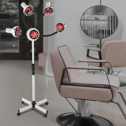 5-Head Infrared Heat Lamp Hair Dryer, 110V Adjusting Height Styling Perming Dryer, Temperature 40-80°C, for Barber Shop, Salon