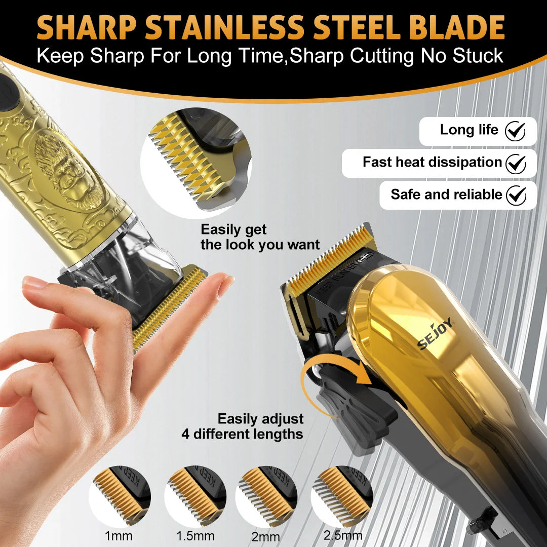 Professional Combo Kits For Men Adjustable Speeds Hair Clipper Rechargeable Electric Hair Trimmer Set for Barber