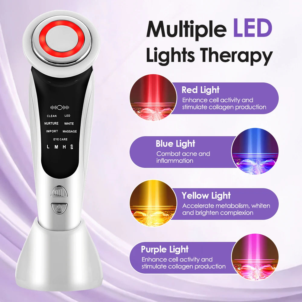 New 7 In 1 Face Lift Device EMS Microcurrent Facial Massager Vibration Heated LED Light Therapy Skin Tightening Beauty Apparatus