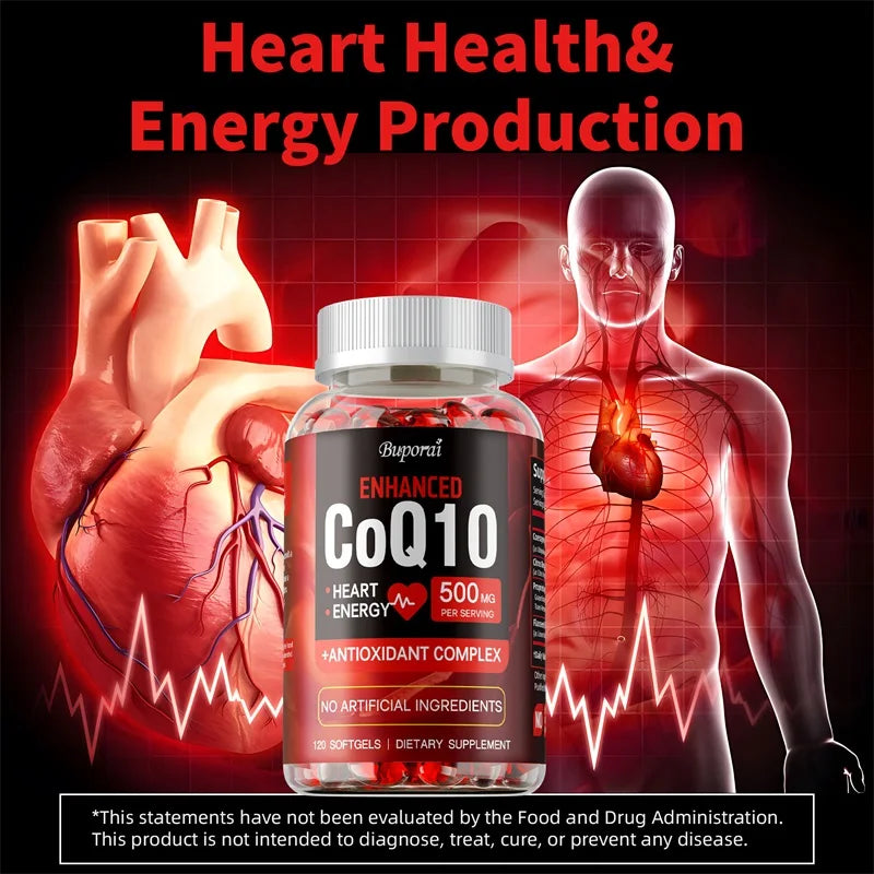CoQ10 Supplement - Antioxidant Protection, Supports Heart Health, Promotes Cellular Energy Production, Enhances Absorption