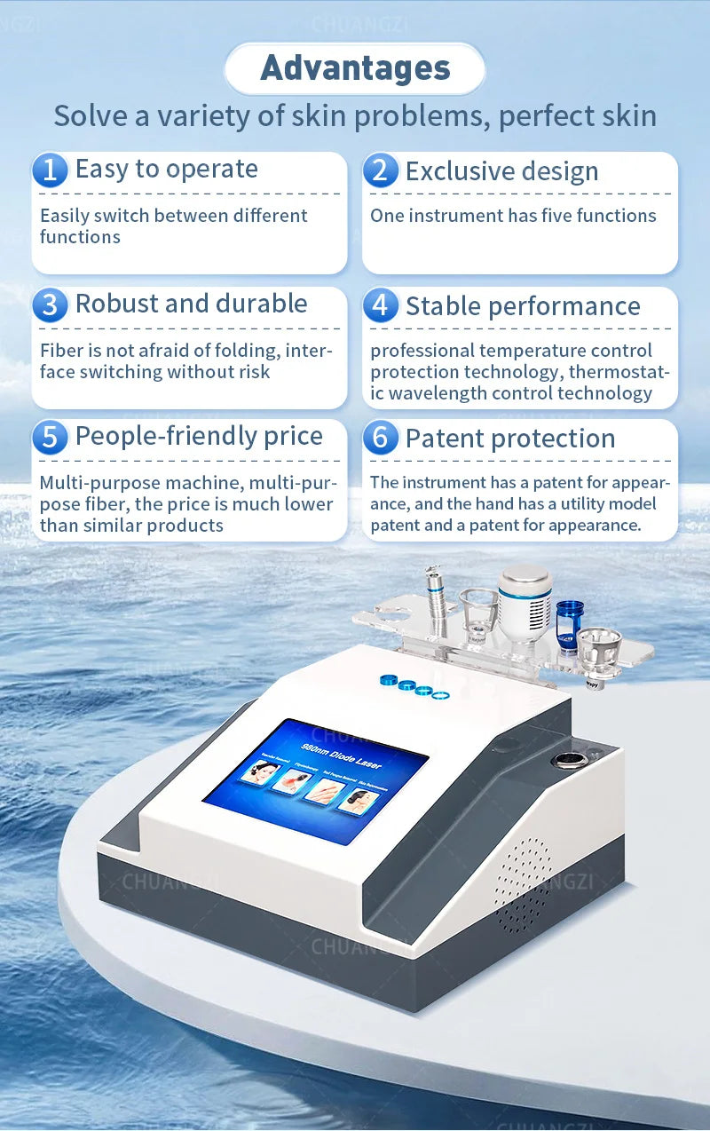 5 IN 1 980nm 30W laser vascular resection machine diode laser 980 nail fungus and spider vein effective resection therapy 2025.