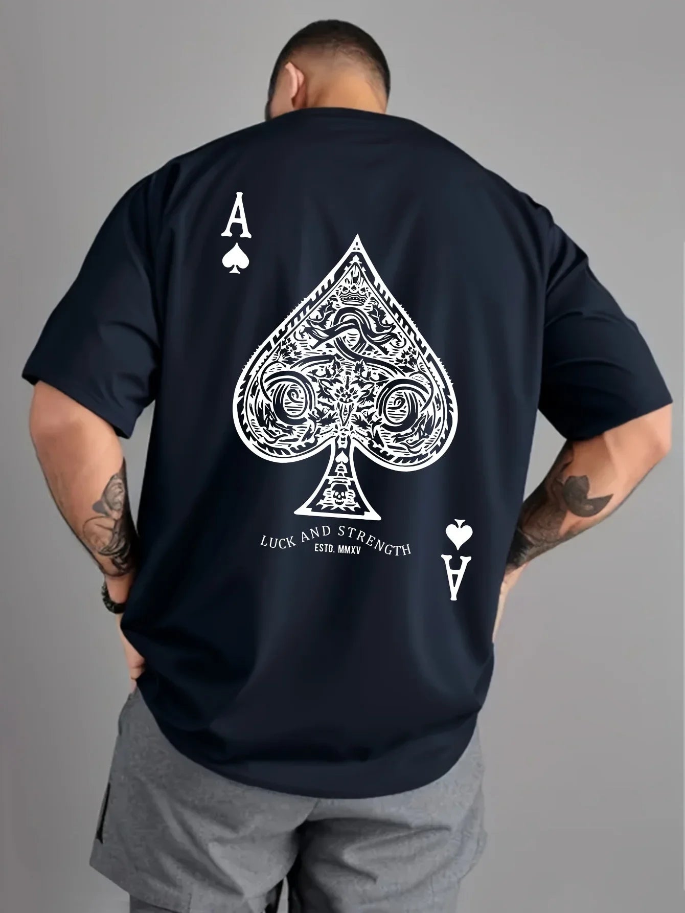 Men's Ace of Spades Poker Print Casual T Shirt  Soft Polyester Blend Crew Neck Short Sleeve  Machine Washable