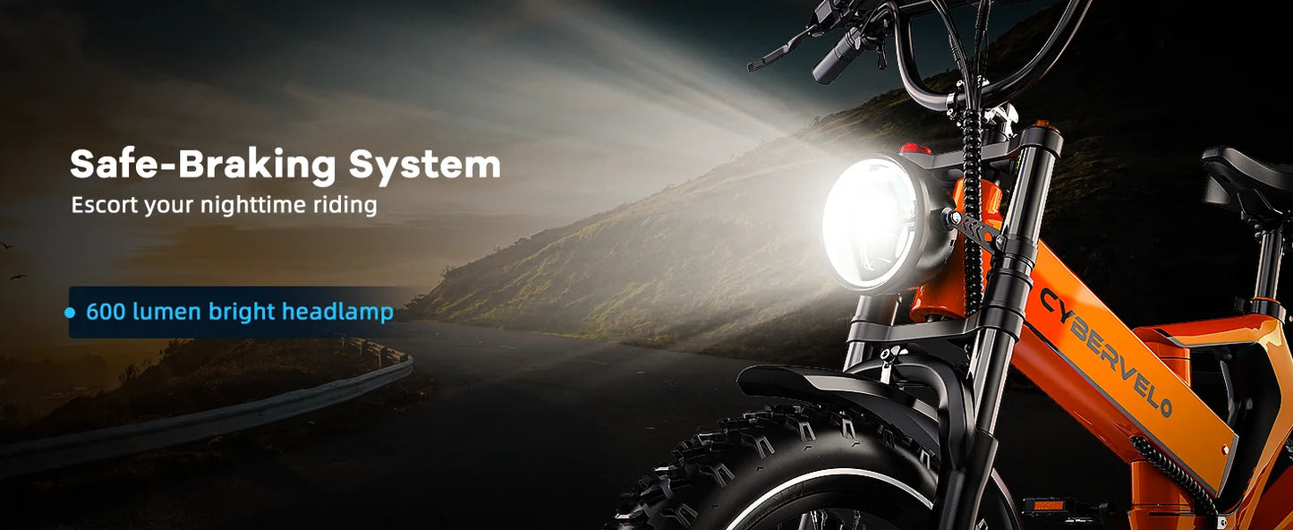 Cybervelo EK6 Peak 2000W Folding Electric Bike for Adults, 35MPH 100Miles, 48V 25Ah Removable Battery,20"x4.0 Fat Tire E-bike