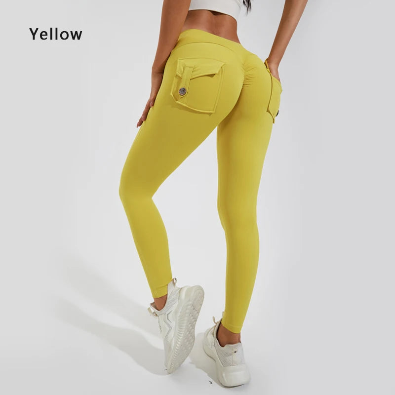 Yoga pants buttocks pocket tight pants women's sports fitness pants hip lifting Breathable No T Line