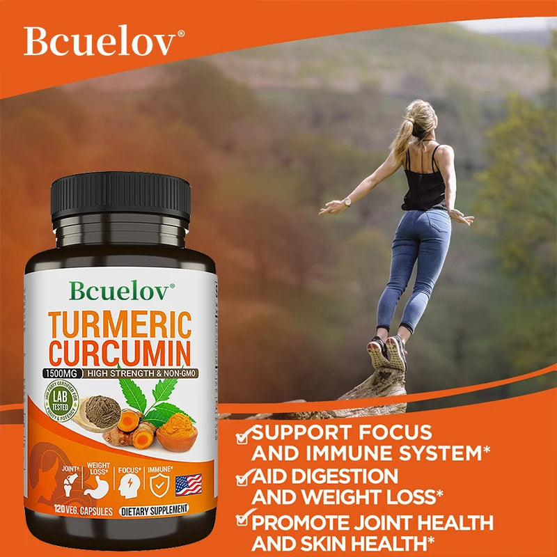Curcumin Supplement with Black Pepper Extract Fast Absorption for Bone Health Immune System Support Digestive System Maintenance