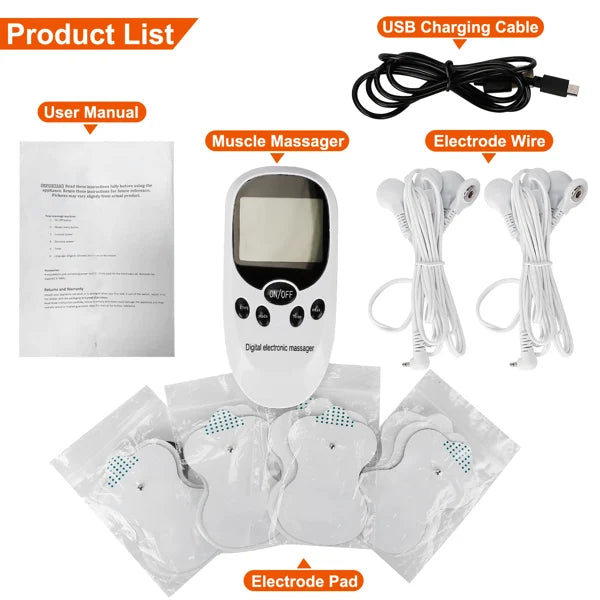 Electric Muscle Stimulator Dual Channels Pulse Massager Pain Relief Therapy Device with Electrode Pads Wires