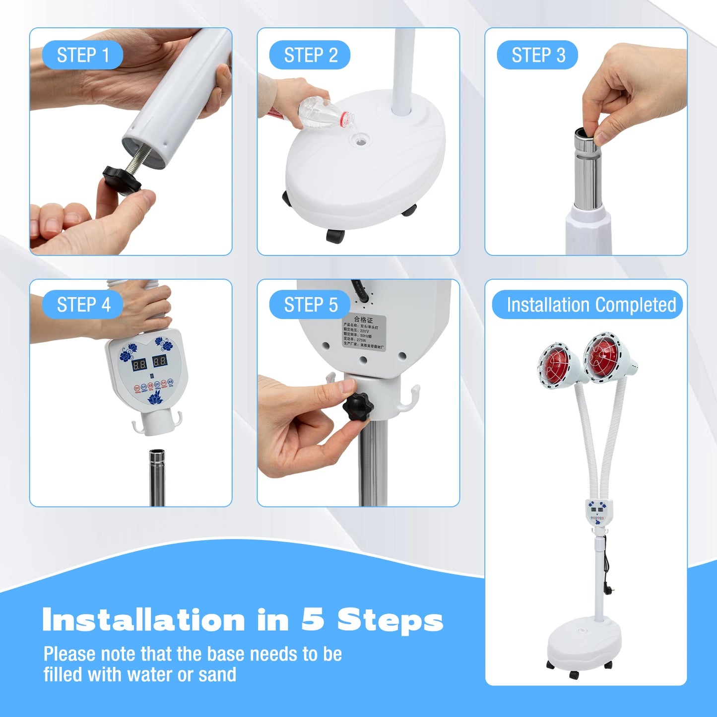 275W Two-headed Infrared Heat Lamp, Adjustable Beauty Timer Light, 360° Rotatable Health Care Heating Lamps