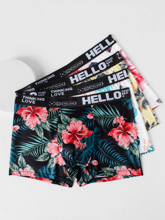 Men's underpants 4 pairs of personalized fashion high-grade printing boxer shorts comfortable and non-marking men's boxer shorts