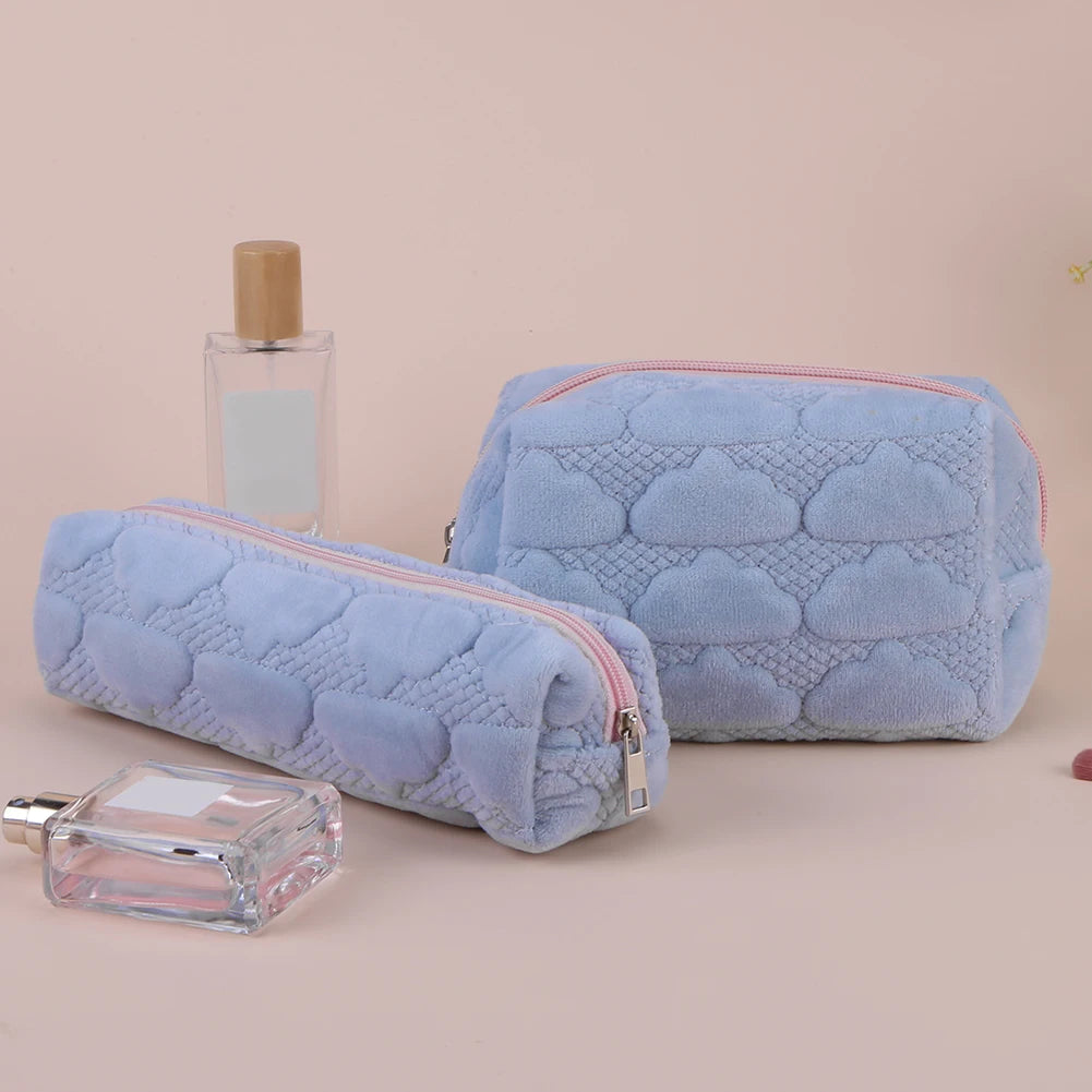 2Pcs Plush Makeup Bag Aesthetic Pencil Case Cute Travel Toiletry Bag Makeup Brush Storage Bag Cosmetic Organizer Bag