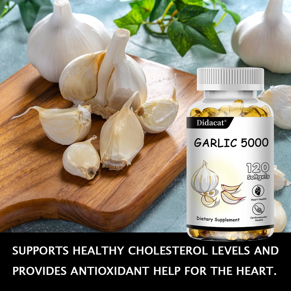 Garlic Extract 5000 Mg Antioxidant Supplement Supports Immune System Balances Cholesterol Promotes Heart Health 120 Capsules