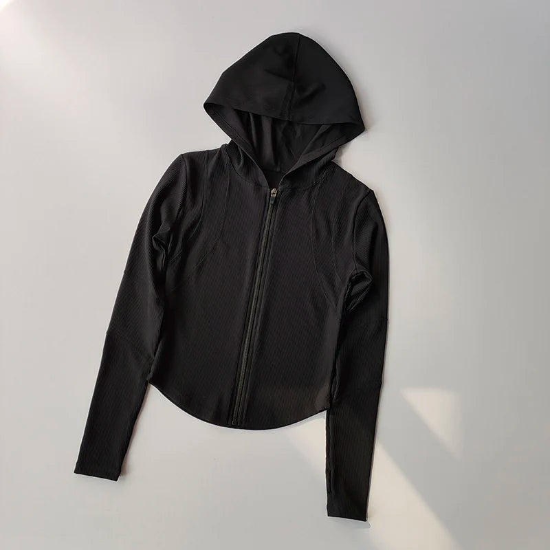 Women's Hooded Yoga Jacket Long Sleeve Sport Coat for Running Gym Leisure Wear Workout Clothing