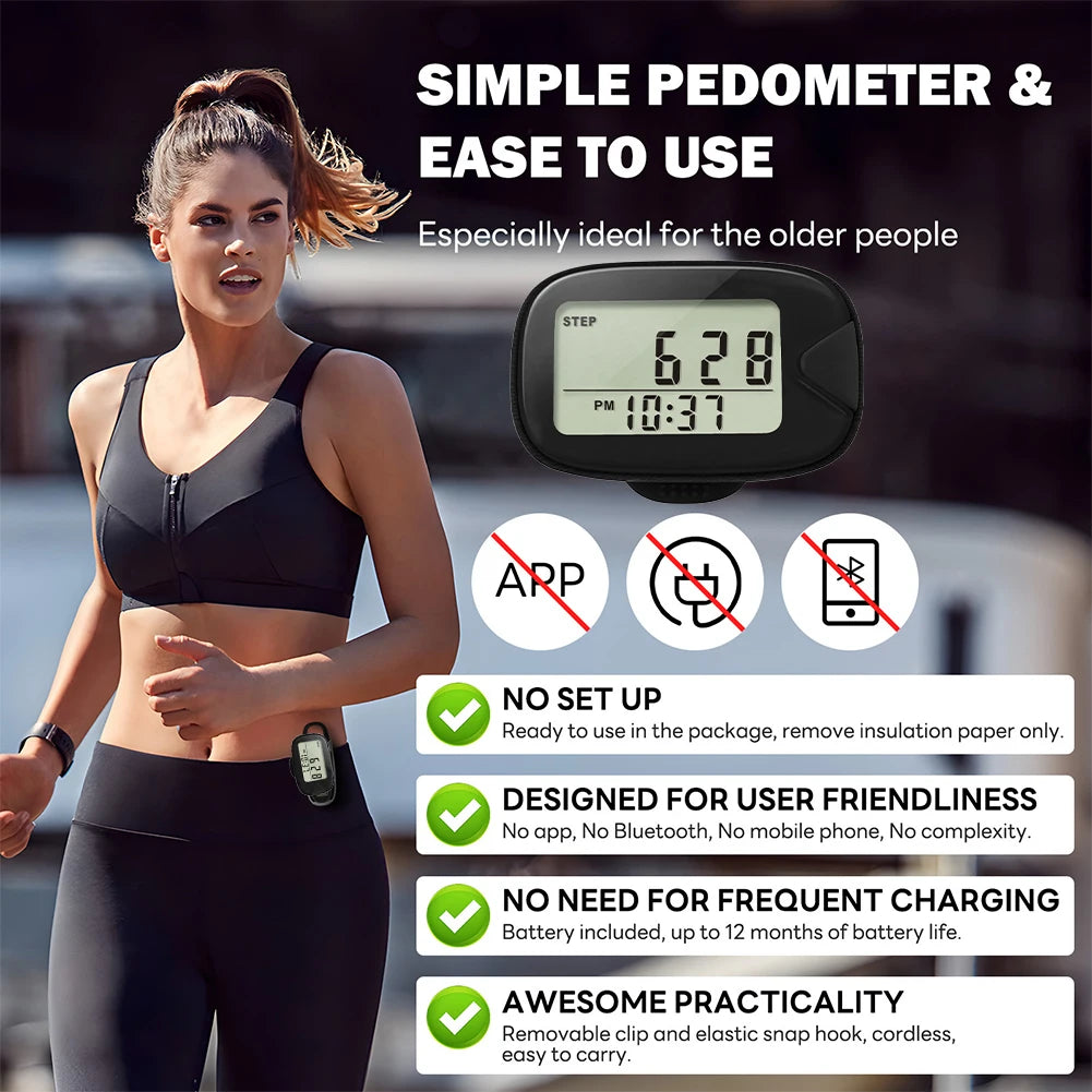 Walking Pedometer Clip On Step Counter LCD Display Accurate Step Tracker Multi-Function Electronic Pedometer for Walking Running