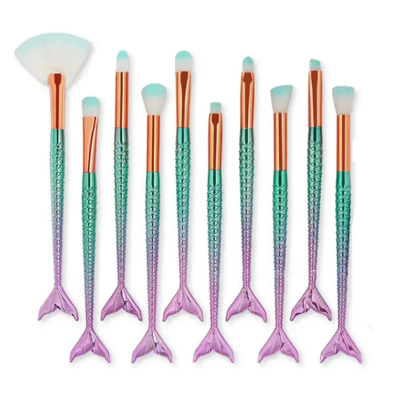 Mermaid Makeup Brush Sets Soft Nylon Bristles Foundation Powder Eyebrow Eye Shadow Eyeliner Blush Beauty Brushes