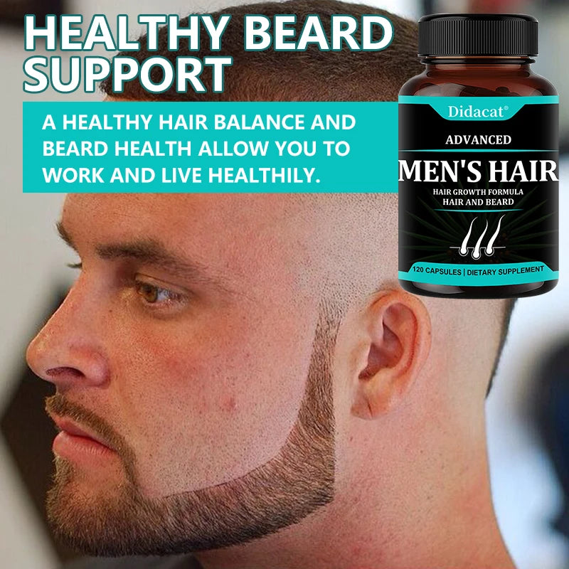 Hair Growth Vitamins for Men - Hair Regrowth & Beard Growth Supplement for Fuller, Thicker Hair with Biotin & Saw Palmetto