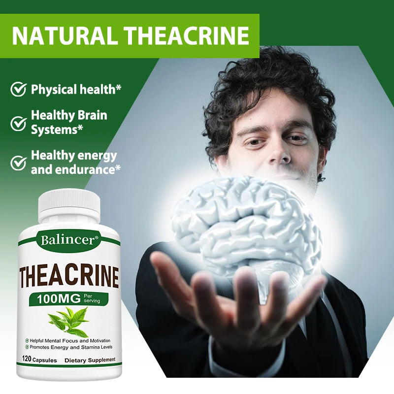 Theacrine 100 Mg Supplement - Support Mental Focus, Endurance Support, Reduce Fatigue, Promote Sleep, and Grow Muscle