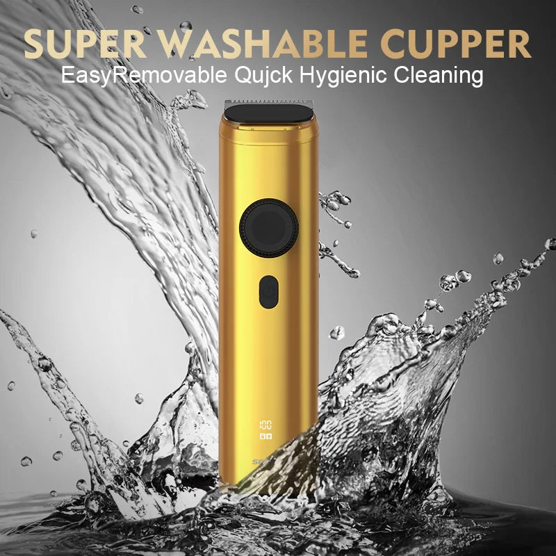 Professional Hair Clippers LED Display Electric Beard Trimmer Cordless Men's Grooming Kit Rechargeable Nose Trimmer Gold